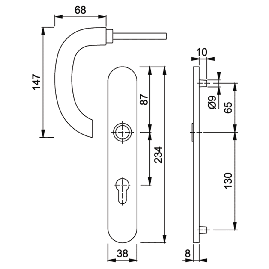 POIGNEE DE PORTE MARSEILLE SUR PLAQUE FINITION ARGENT HOPPE
