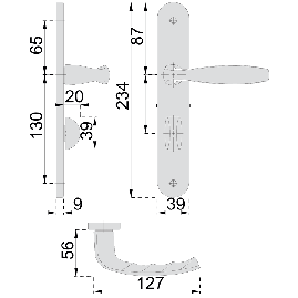 POIGNEE DE PORTE NEW YORK GRANDE PLAQUE ENTRAXE 72 MM FINITION ARGENT HOPPE