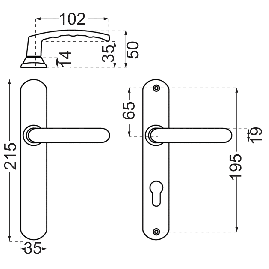 POIGNEE DE PORTE SLIM ENTRAXE 195 MM FINITION CHROME SATIN VACHETTE