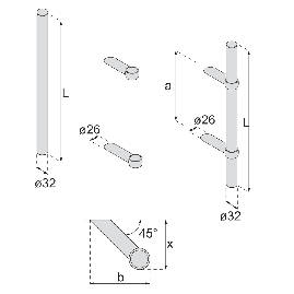 POIGNEE DE PORTE BATTANTE ENTRAXE REGLABLE NT STG 1522.32 NORMBAU - 250 à 400 - 500 Ent. réglable mm 250 à 400