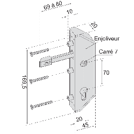 SERRURE DE PORTAIL METAL OU PVC EN RETRAIT POUR CADRE DE 50 MM TIRARD