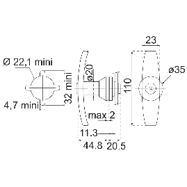 SERRURE POIGNEE SERRURE POIGNEE RONIS Ep.serrage (E) en mm 1, 5 à 2 Long.(L) en mm 11, 2