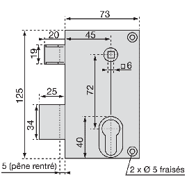 SERRURE VERTICALE A CYLINDRE EUROPEEN A FOUILLOT VERSION GRILLE VACHETTE ASSA ABLOY