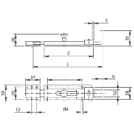 VERROU PENE PLAT PORTE-CADENAS SERIE 750  - 115 - 163 Long. corps mm 115